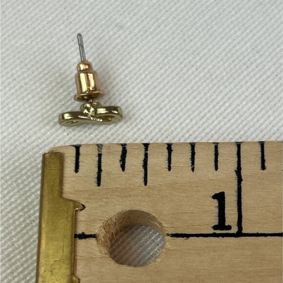 Gold Tone Infinity Symbol Stud Earrings Dainty - Picture 5 of 5